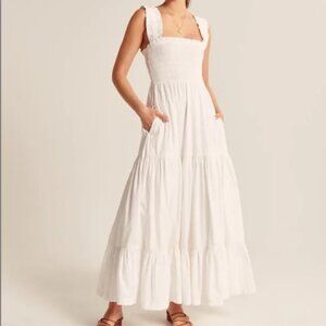 smocked bodice easy maxi dress white